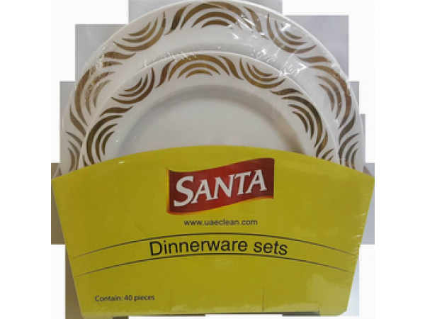 PLATE WHITE WITH GOLD RIM,PC40 SIZE: 9.0"  &7.5", 40PCS/BOX, 6291107492568, SANTA