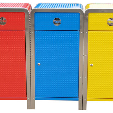 RECYCLE BIN WITH 3 BINS & LINERS DIM:500L X 500W X 850H MM WEIGHT:24.5KG+- PER UNIT, 111101174