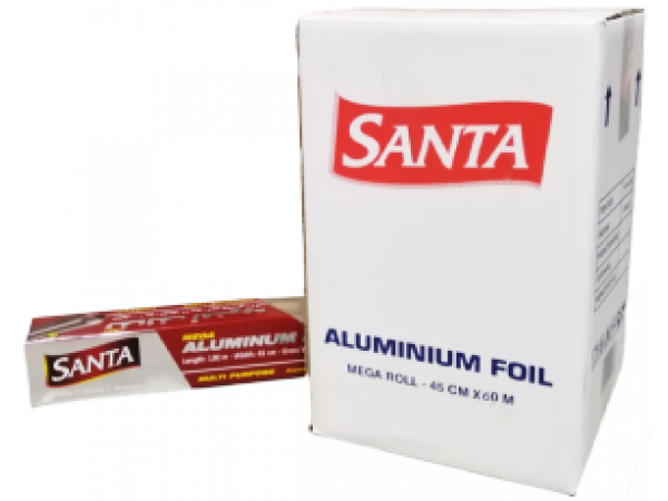 ALUMINUM FOIL 45CM X 60MTRS STANDARD 1.3KG, 1X6ROLL, SANTA, 6291107491356